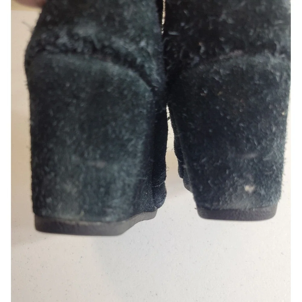 TOMS Desert Wedge Booties Suede Lace Up Chukka Boho Minimalist Black W 8.5